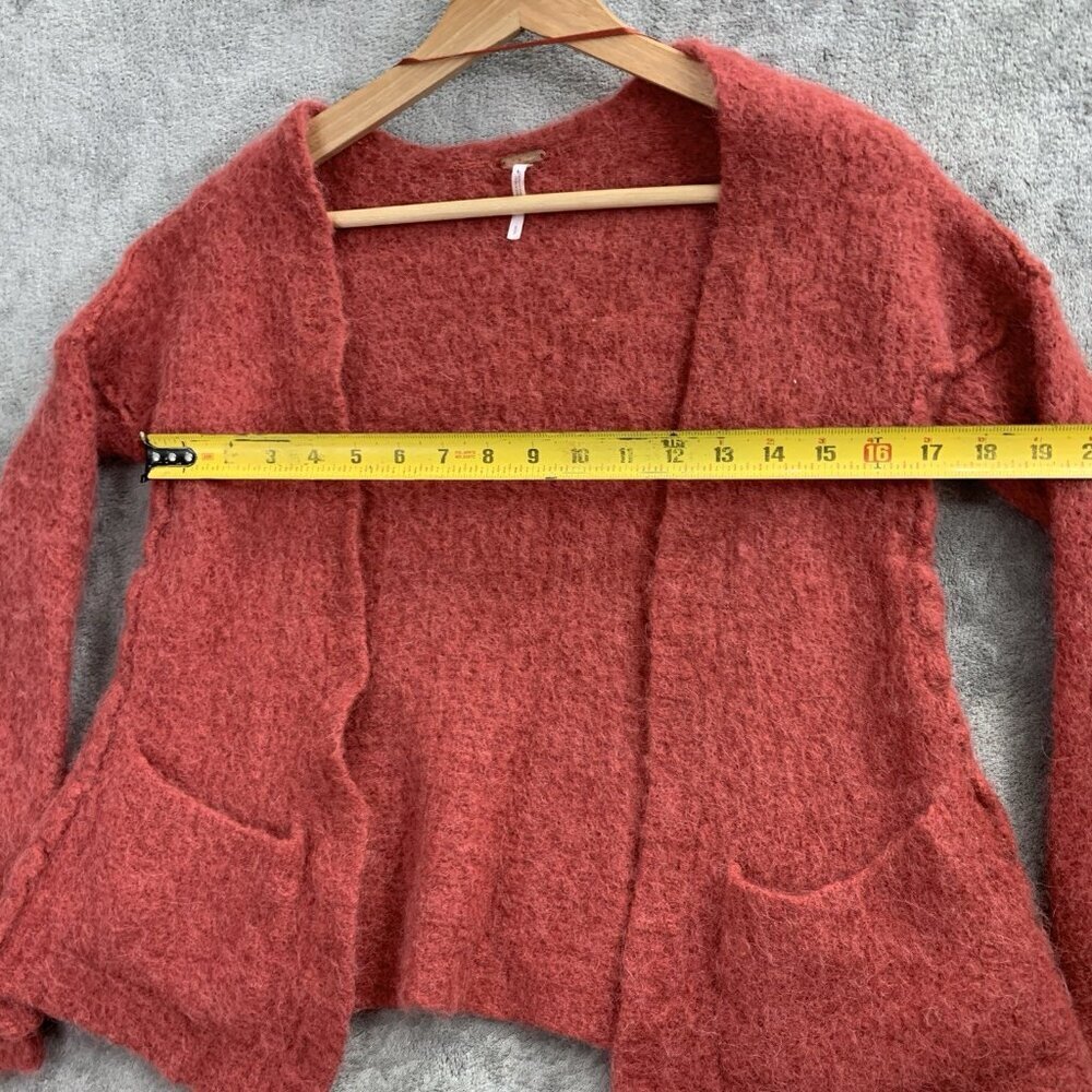 Free People Cardigan Womens Small Red Open Front Alpaca Sweatshirt Pockets - Picture 3 of 9